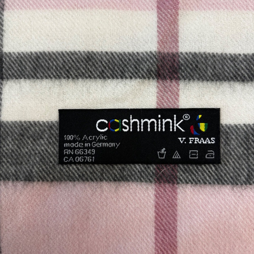 V.‎ Fraas Cashmink Scarf Pink Plaid Check Made in Germany Soft Acrylic Fringe - Picture 2 of 4